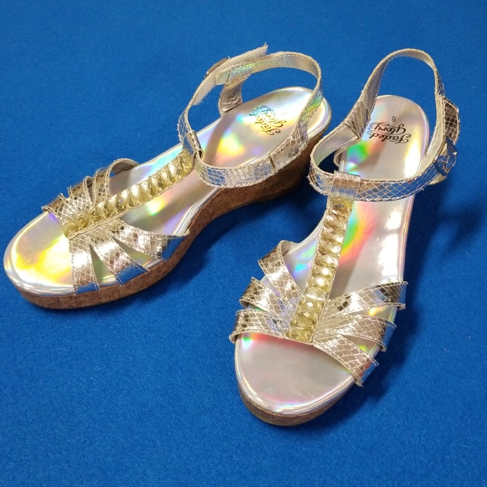 Silver Holographic wedge sandles